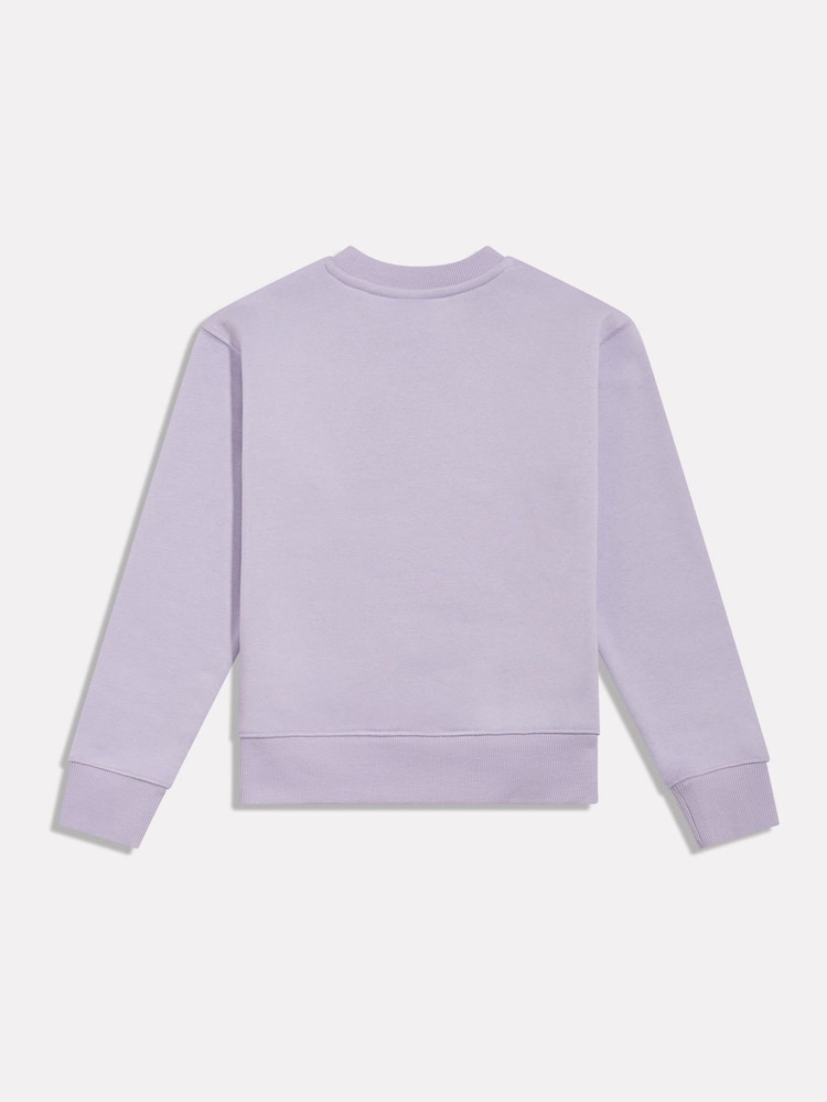 New Balance Purple Girls Brush Back Stacked Logo Crew Neck Sweat Top - Image 2 of 3