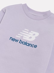 New Balance Purple Girls Brush Back Stacked Logo Crew Neck Sweat Top - Image 3 of 3
