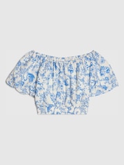 River Island Blue Santorini Puff Sleeve Top - Image 1 of 4