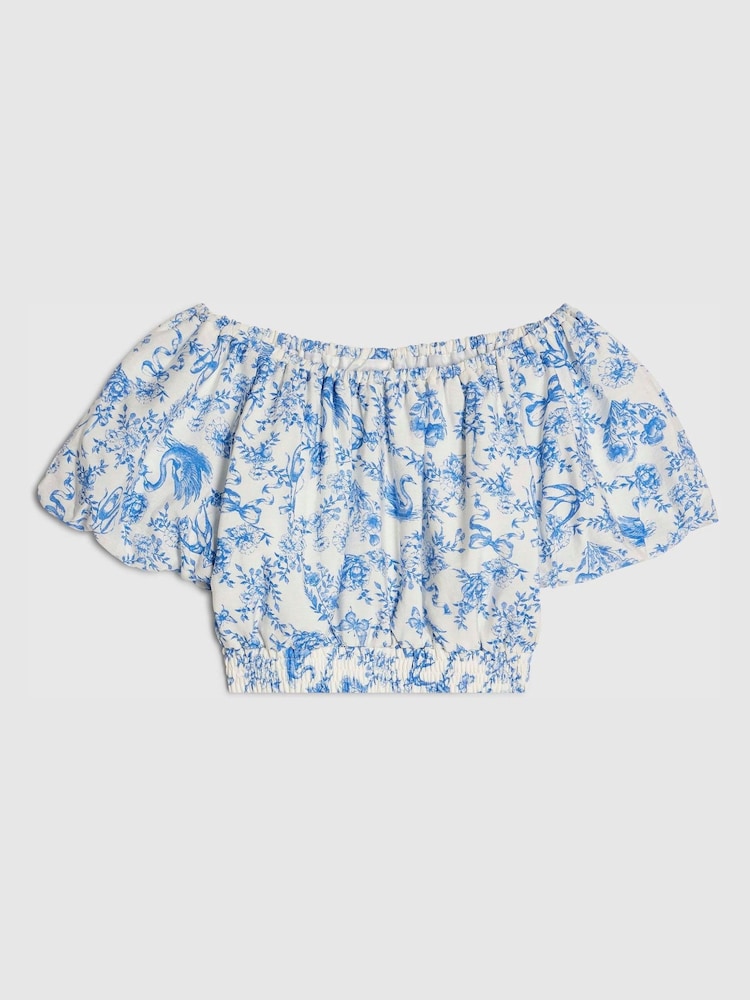 River Island Blue Santorini Puff Sleeve Top - Image 1 of 4