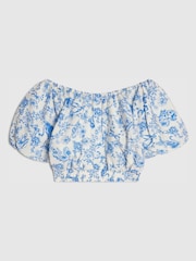 River Island Blue Santorini Puff Sleeve Top - Image 3 of 4