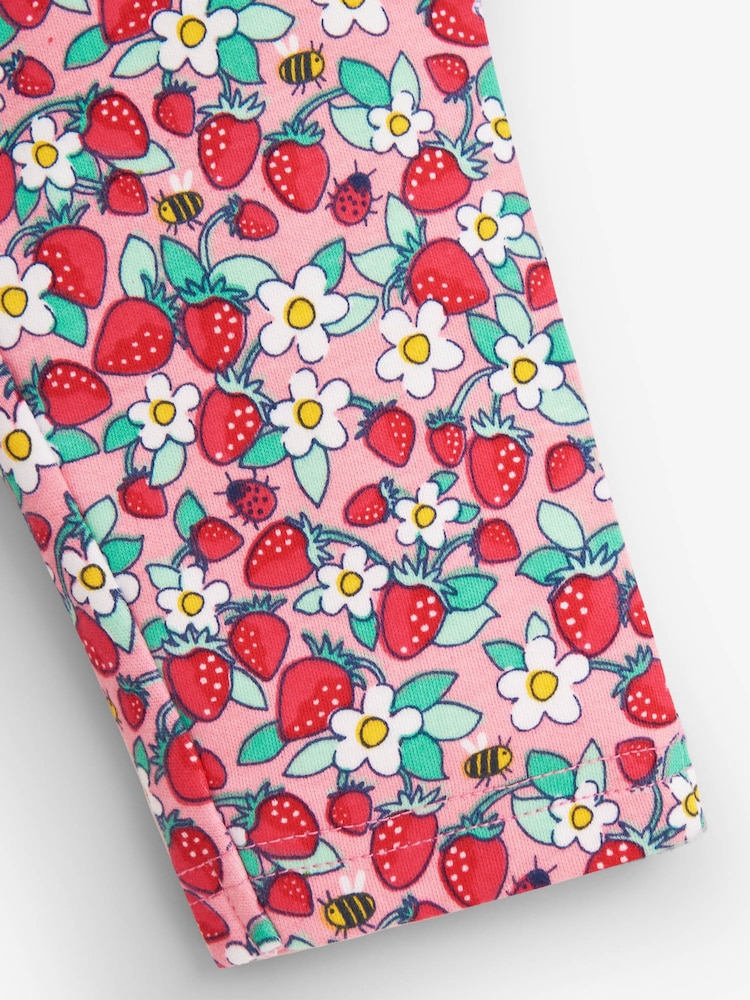 JoJo Maman Bébé Pink 2-Pack Girls' Pretty Strawberry Print & Blue Cropped Leggings - Image 5 of 5