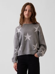 Gap Grey Star Oversized Rolled Neck Jumper (4-13yrs) - Image 1 of 5