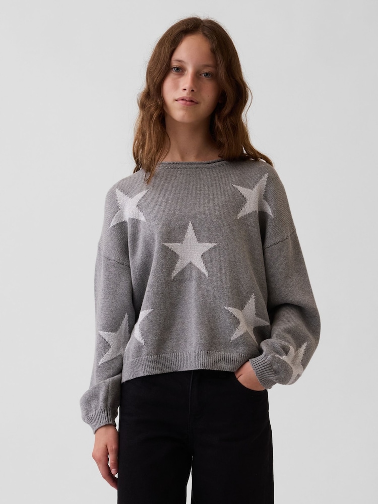 Gap Grey Star Oversized Rolled Neck Jumper (4-13yrs) - Image 1 of 5 Gap Grey Star Oversized Rolled Neck Jumper (4-13yrs) - Image 1 of 5