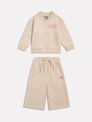 New Balance Cream Varsity Bomber Jacket & Joggers Set - Image 1 of 3