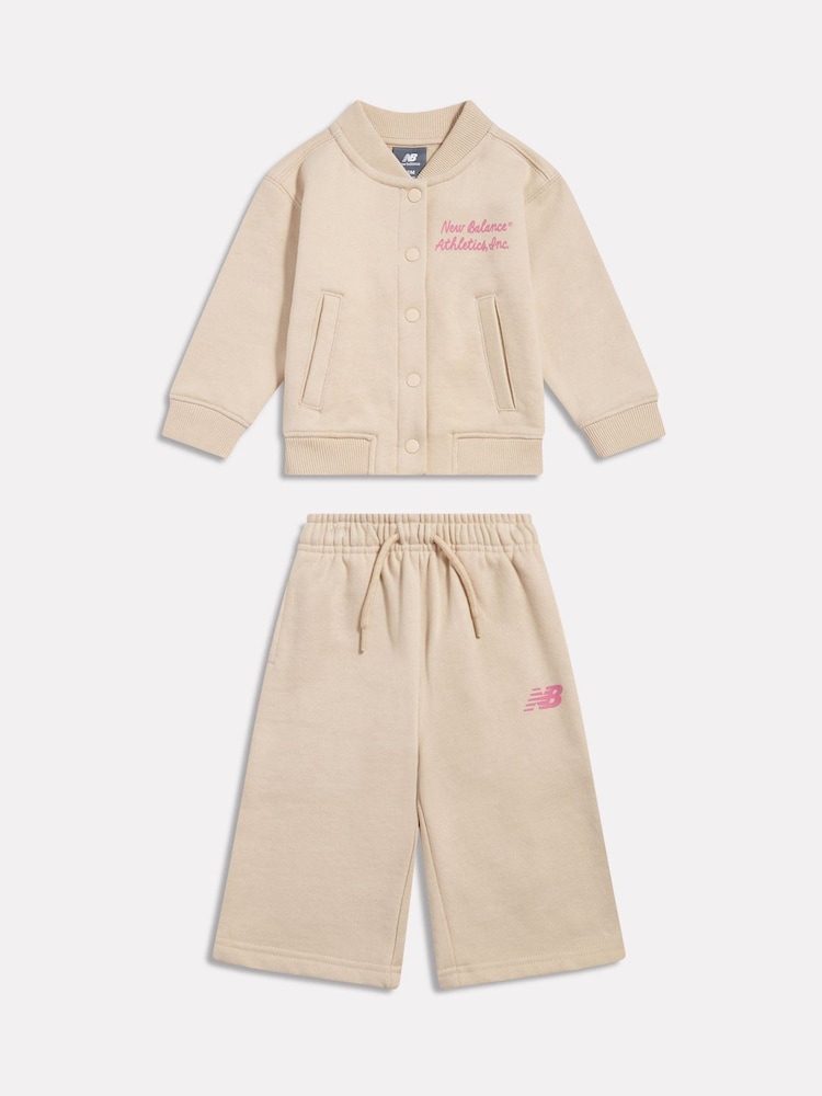 New Balance Cream Varsity Bomber Jacket & Joggers Set - Image 1 of 3 New Balance Cream Varsity Bomber Jacket & Joggers Set - Image 1 of 3