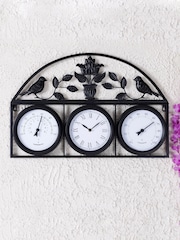 Charles Bentley Black Outdoor Garden Wall Clock with Thermometer Hygrometer - Image 1 of 6