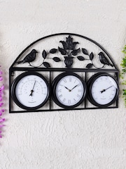 Charles Bentley Black Outdoor Garden Wall Clock with Thermometer Hygrometer - Image 2 of 6