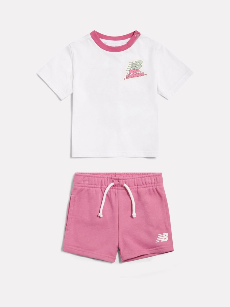 New Balance White Sticker Graphic T-Shirt & Shorts Set - Image 1 of 4 New Balance White Sticker Graphic T-Shirt & Shorts Set - Image 1 of 4