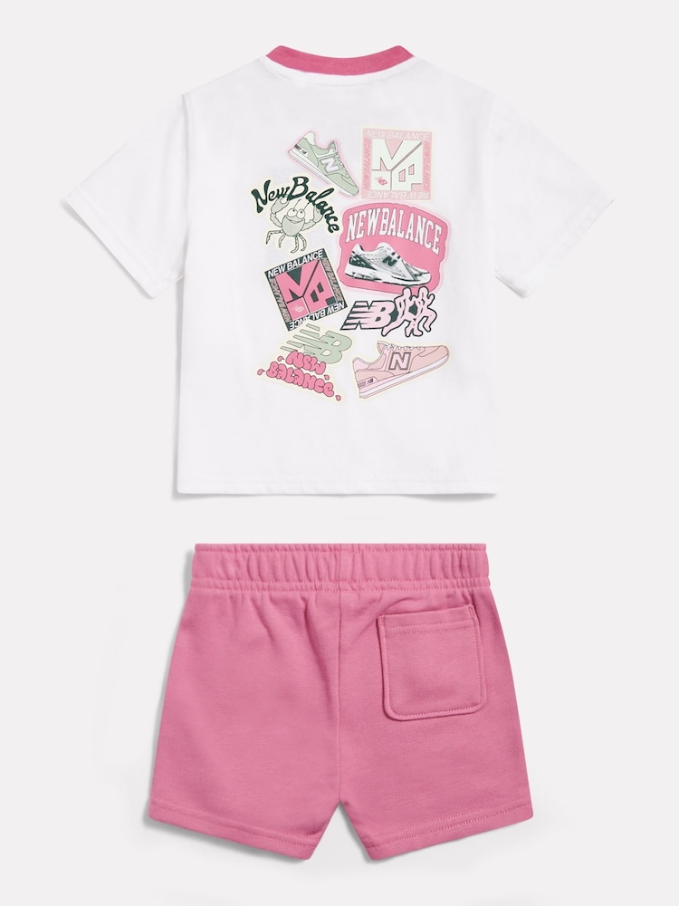 New Balance White Sticker Graphic T-Shirt & Shorts Set - Image 2 of 4 New Balance White Sticker Graphic T-Shirt & Shorts Set - Image 2 of 4