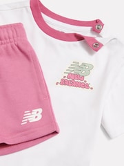 New Balance White Sticker Graphic T-Shirt & Shorts Set - Image 3 of 4