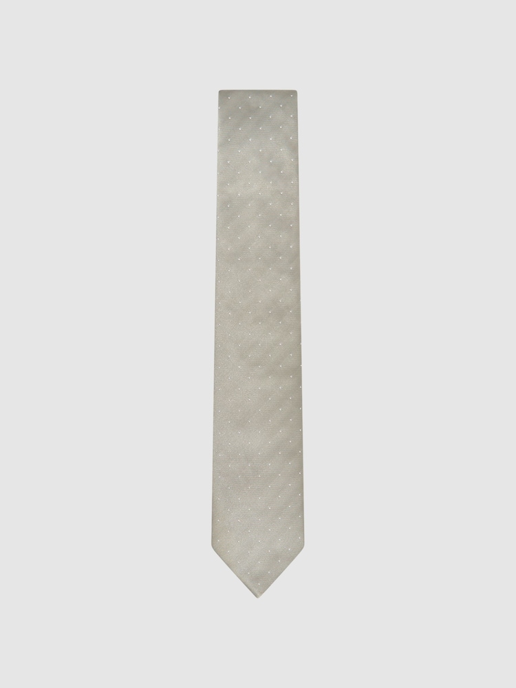 Reiss Champagne Liam Polka Dot Silk Tie - Image 1 of 5