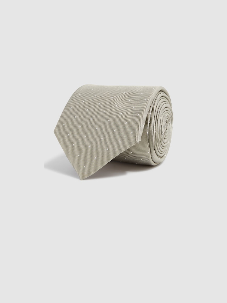 Reiss Champagne Liam Polka Dot Silk Tie - Image 3 of 5