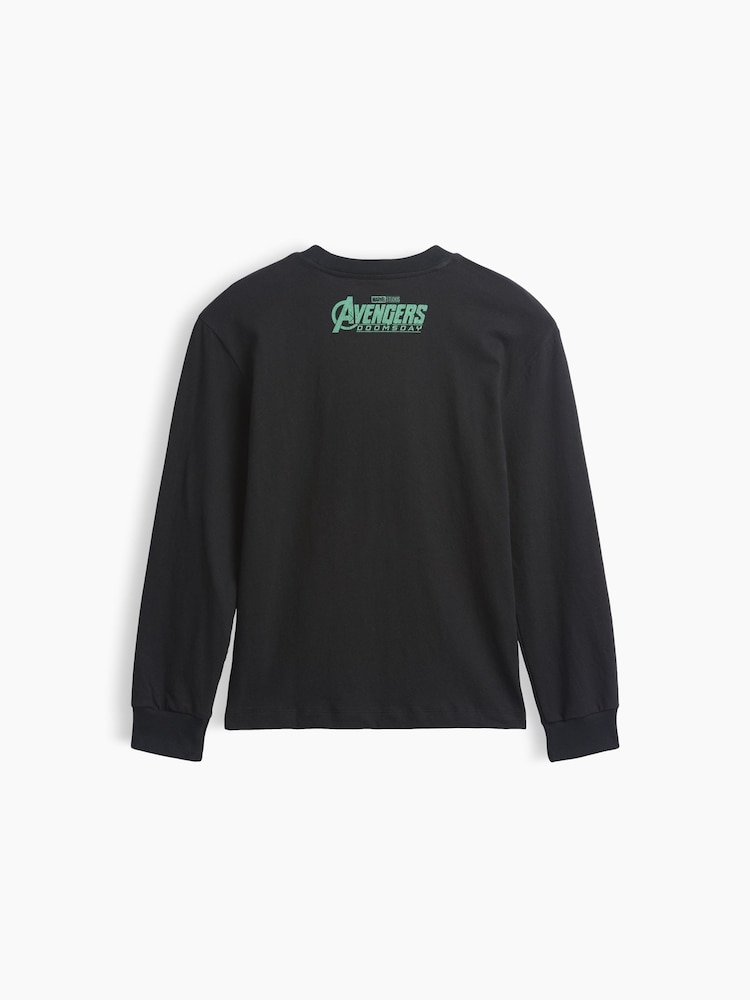 Gap Black Dr Doom Marvel Relaxed Graphic Long Sleeve T-Shirt (4-13yrs) - Image 2 of 3 Gap Black Dr Doom Marvel Relaxed Graphic Long Sleeve T-Shirt (4-13yrs) - Image 2 of 3