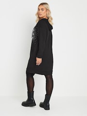 Yours Curve Black Diamante Embellished 'Love' Hoodie Dress - Image 3 of 6