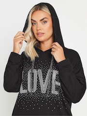 Yours Curve Black Diamante Embellished 'Love' Hoodie Dress - Image 5 of 6