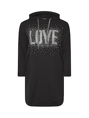 Yours Curve Black Diamante Embellished 'Love' Hoodie Dress - Image 6 of 6