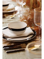 Mikasa Set of 4 White Luxe Deco China Dinner Plate Gold Rim Dinner Plate - Image 1 of 6