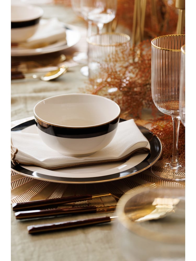 Mikasa Set of 4 White Luxe Deco China Dinner Plate Gold Rim Dinner Plate - Image 1 of 6