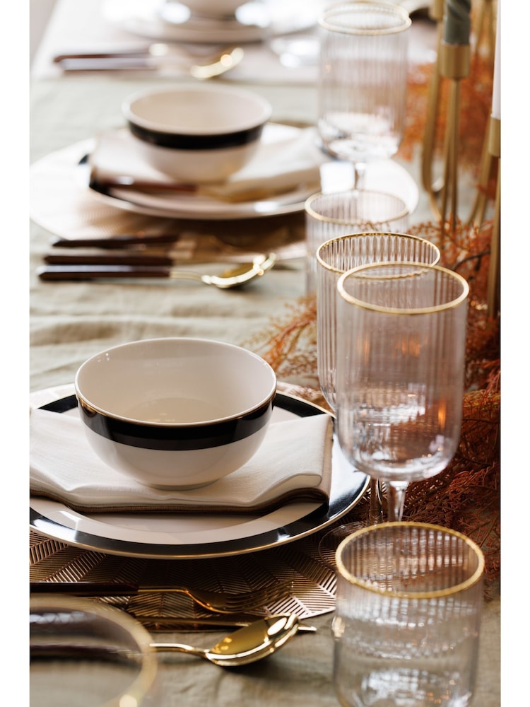 Mikasa Set of 4 White Luxe Deco China Dinner Plate Gold Rim Dinner Plate - Image 2 of 6