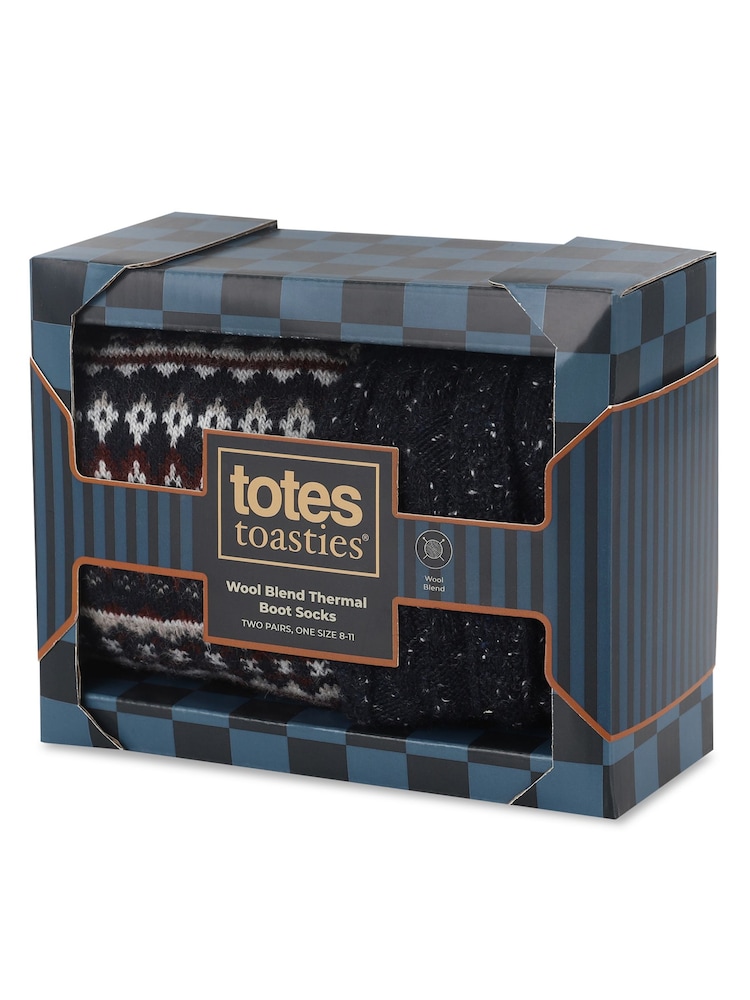 Totes Blue Wool Blend Thermal Boot Socks 2 Pack - Image 2 of 5 Totes Blue Wool Blend Thermal Boot Socks 2 Pack - Image 2 of 5