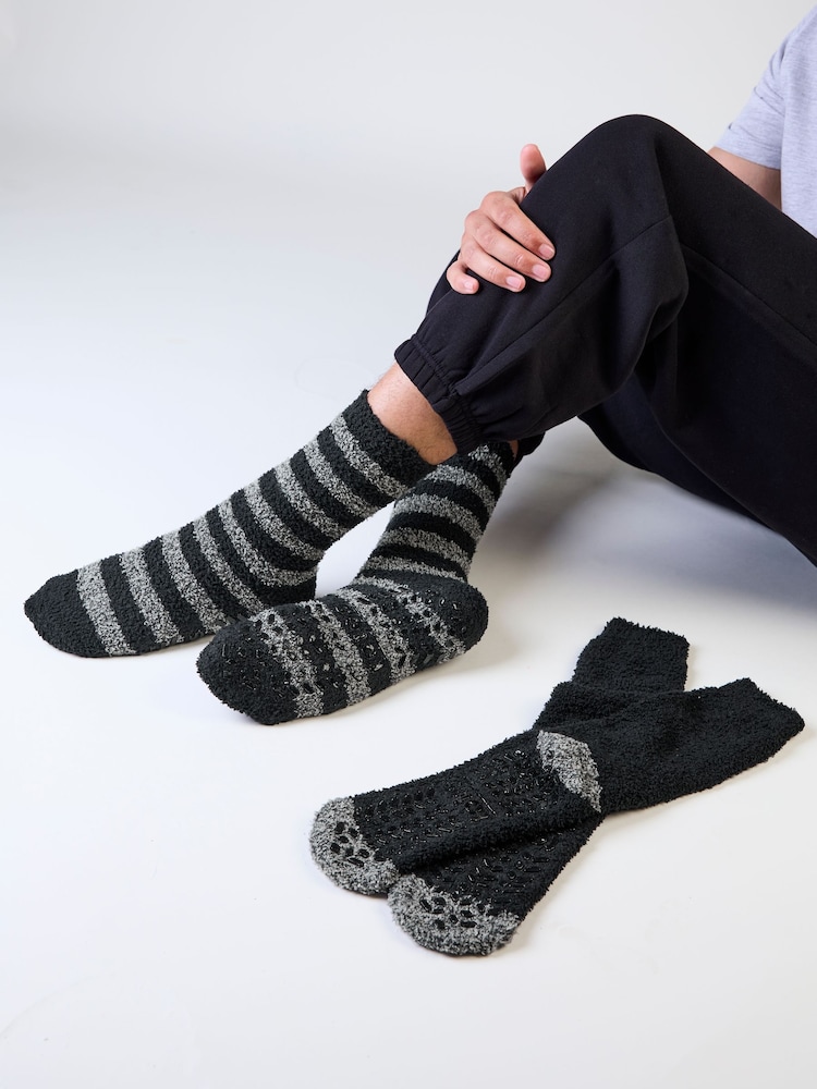 Totes Black Super Soft Cosy Slipper-Sox Socks 2 pack - Image 1 of 5 Totes Black Super Soft Cosy Slipper-Sox Socks 2 pack - Image 1 of 5