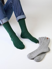 Totes Green Chunky Wool Blend Thermal Boot Socks 2 pack - Image 1 of 5