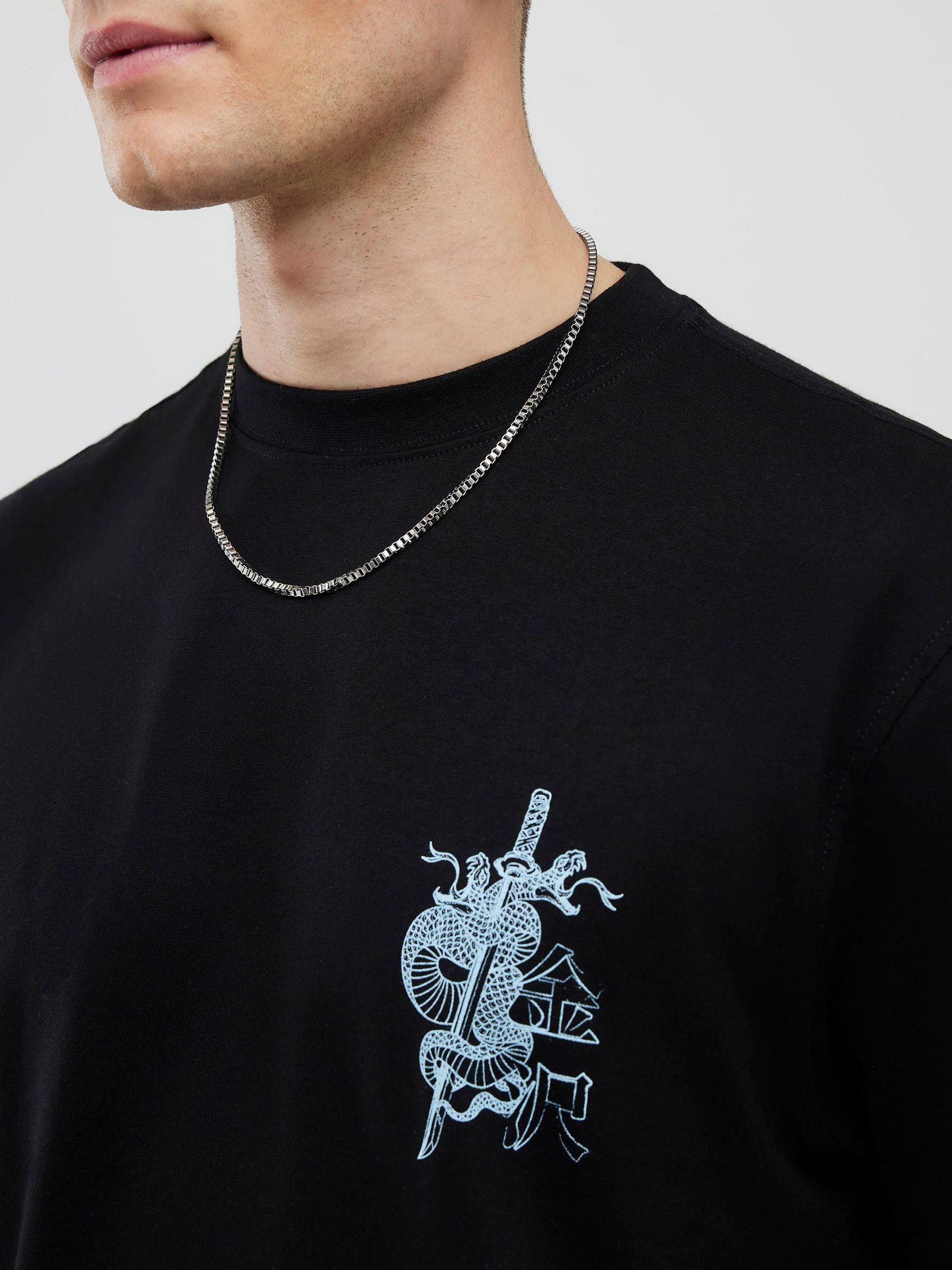 Buy River Island Black Regular Fit Kanazawa Snake T-Shirt from the