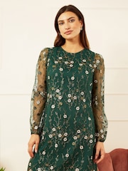 Yumi Green Embroidered Floral Tunic Dress - Image 1 of 5