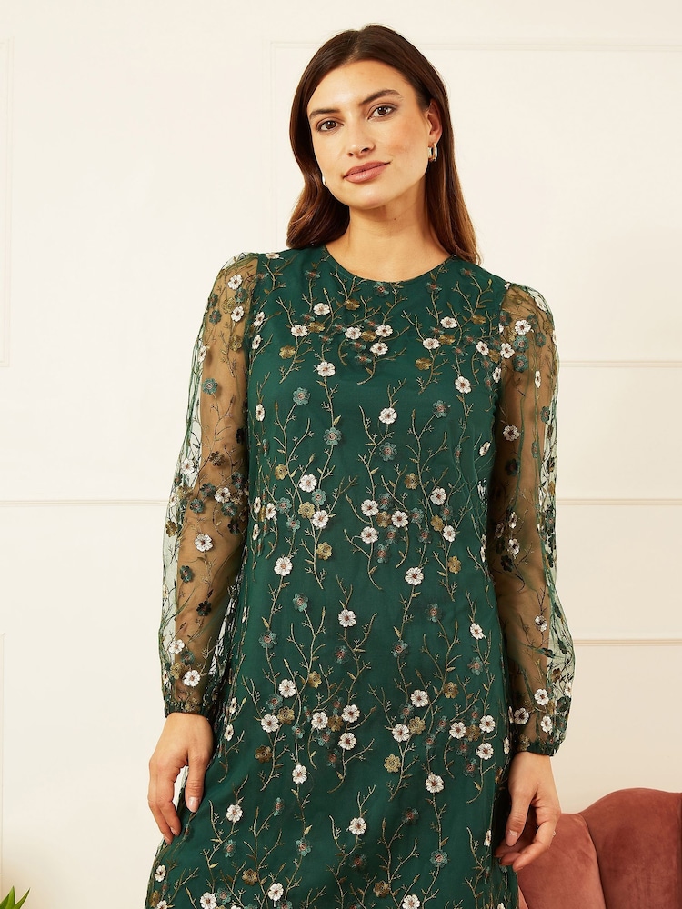 Yumi Green Embroidered Floral Tunic Dress - Image 1 of 5