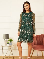 Yumi Green Embroidered Floral Tunic Dress - Image 3 of 5