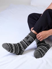 Totes Grey Fair Isle Slipper Socks with Sherpa Lining - Image 1 of 5