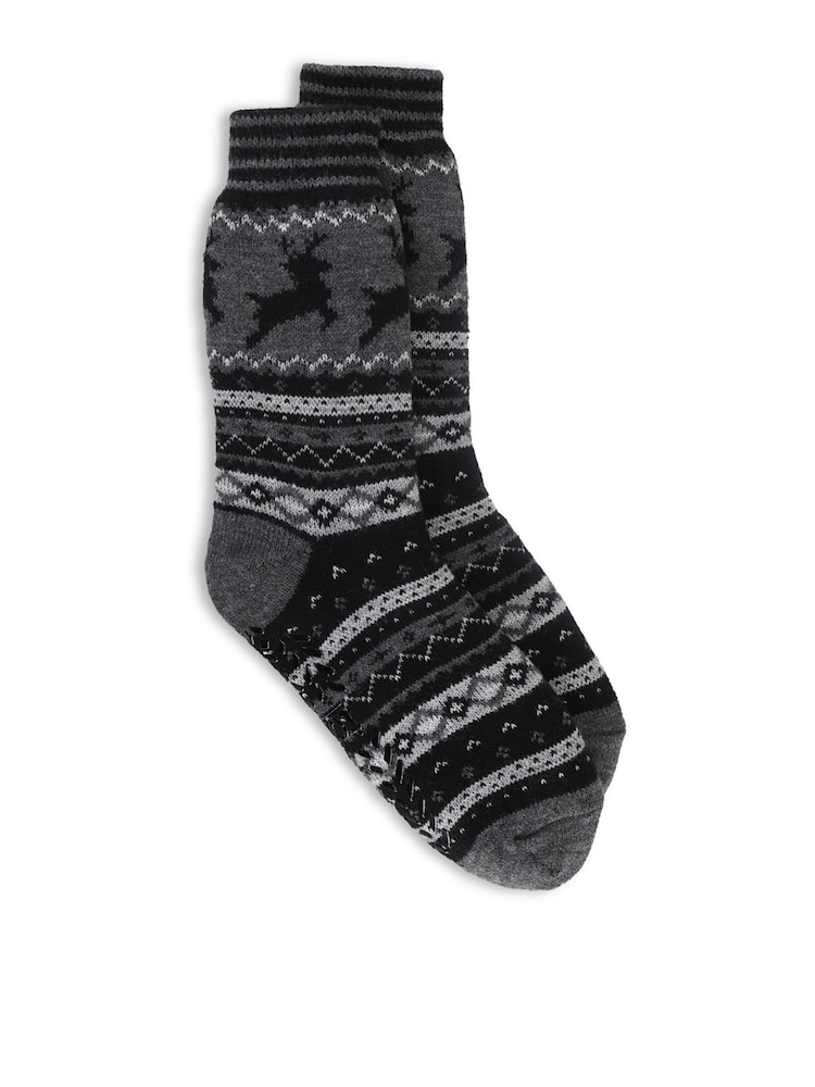 Totes Grey Fair Isle Slipper Socks with Sherpa Lining - Image 2 of 5 Totes Grey Fair Isle Slipper Socks with Sherpa Lining - Image 2 of 5