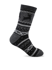 Totes Grey Fair Isle Slipper Socks with Sherpa Lining - Image 3 of 5
