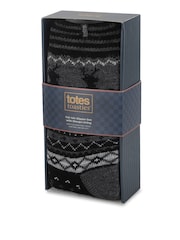 Totes Grey Fair Isle Slipper Socks with Sherpa Lining - Image 5 of 5
