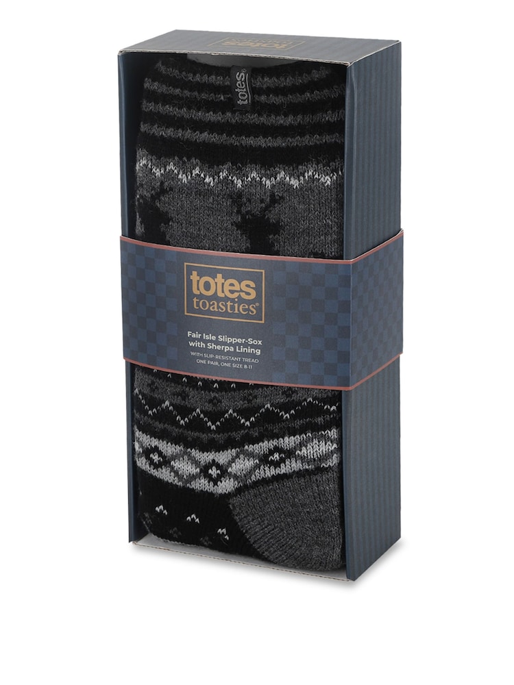 Totes Grey Fair Isle Slipper Socks with Sherpa Lining - Image 5 of 5 Totes Grey Fair Isle Slipper Socks with Sherpa Lining - Image 5 of 5
