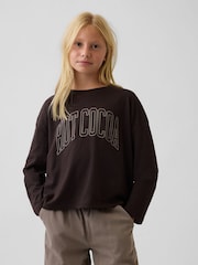 Gap Dark Brown Oversized Graphic Long Sleeve T-Shirt (4-13yrs) - Image 1 of 4