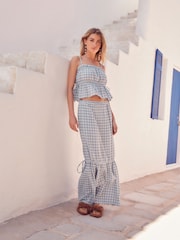 Blue Check 100% Cotton Tiered Maxi Skirt - Image 1 of 6