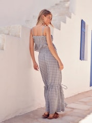 Blue Check 100% Cotton Tiered Maxi Skirt - Image 2 of 6
