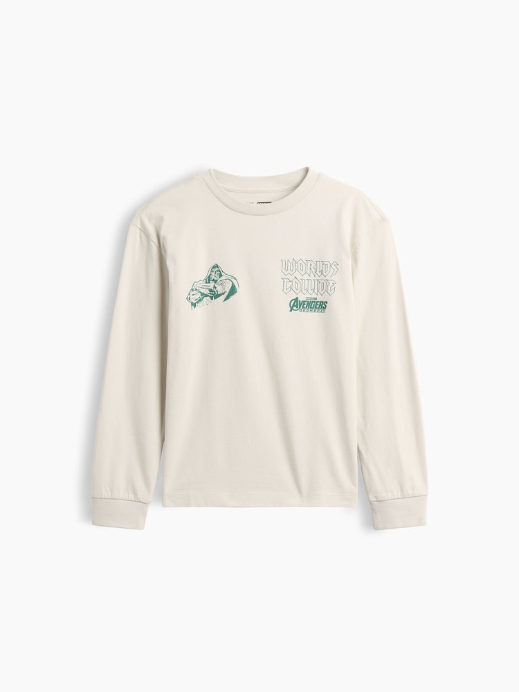 Gap Cream Doomsday Marvel Relaxed Graphic Long Sleeve T-Shirt (4-13yrs) - Image 1 of 3 Gap Cream Doomsday Marvel Relaxed Graphic Long Sleeve T-Shirt (4-13yrs) - Image 1 of 3