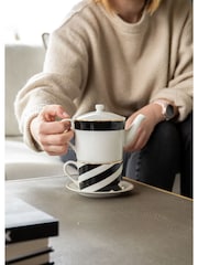 Mikasa White Luxe Deco China Stacking Teapot and Cup for One - Image 1 of 6