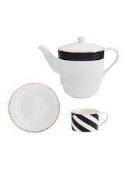 Mikasa White Luxe Deco China Stacking Teapot and Cup for One - Image 3 of 6