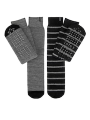 Totes Grey Brushed Thermal Original Slipper-Sox Socks 2 Pack - Image 1 of 5