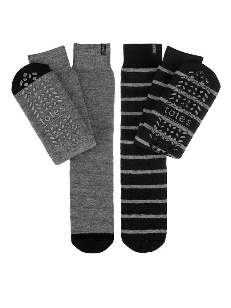 Totes Grey Brushed Thermal Original Slipper-Sox Socks 2 Pack - Image 1 of 5 Totes Grey Brushed Thermal Original Slipper-Sox Socks 2 Pack - Image 1 of 5