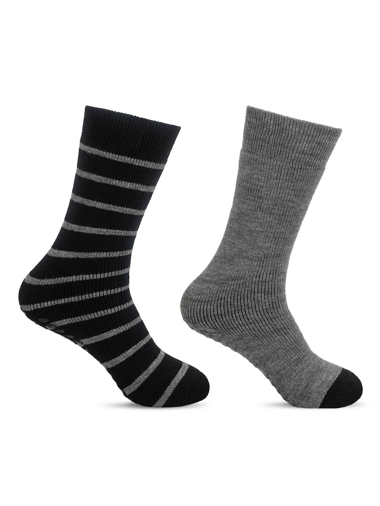 Totes Grey Brushed Thermal Original Slipper-Sox Socks 2 Pack - Image 2 of 5 Totes Grey Brushed Thermal Original Slipper-Sox Socks 2 Pack - Image 2 of 5