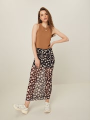 Black Animal Print Mesh Midi Skirt - Image 1 of 6