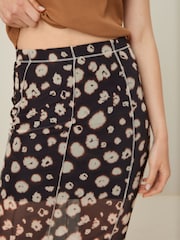 Black Animal Print Mesh Midi Skirt - Image 4 of 6