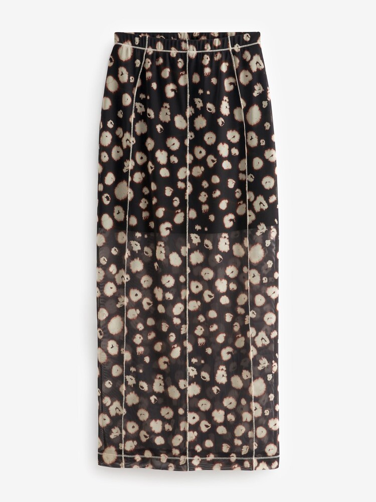 Black Animal Print Mesh Midi Skirt - Image 5 of 6