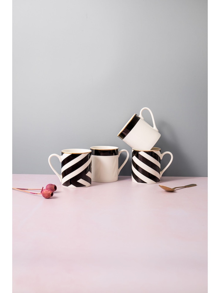 Mikasa Set of 4 White Luxe Deco Striped Fine China Mug - Image 1 of 5