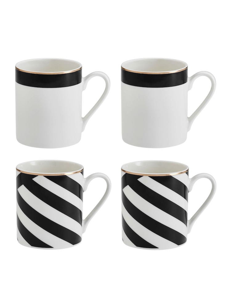 Mikasa Set of 4 White Luxe Deco Striped Fine China Mug - Image 2 of 5